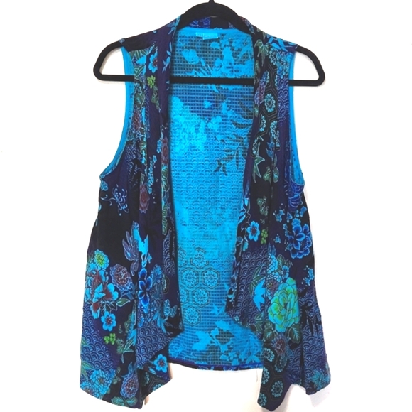 Tianello Mumbai 100% Bemberg Cupro Gorgeous Vibrant Floral Vest Size Medium EUC - Picture 1 of 16